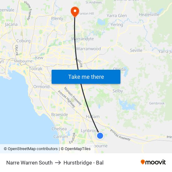 Narre Warren South to Hurstbridge - Bal map