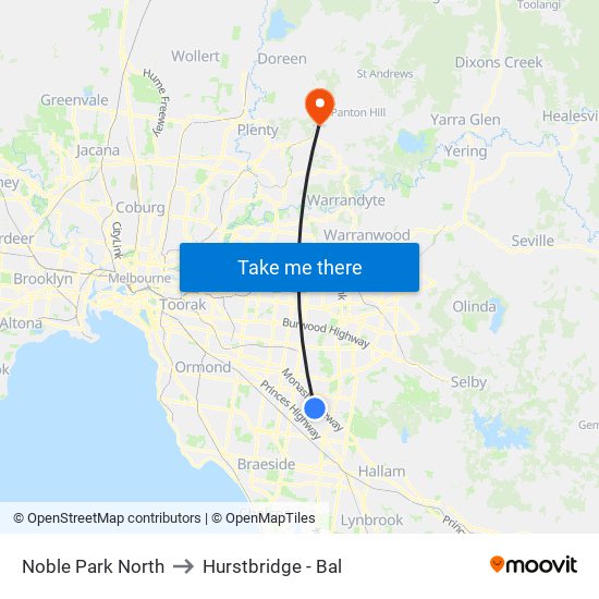 Noble Park North to Hurstbridge - Bal map