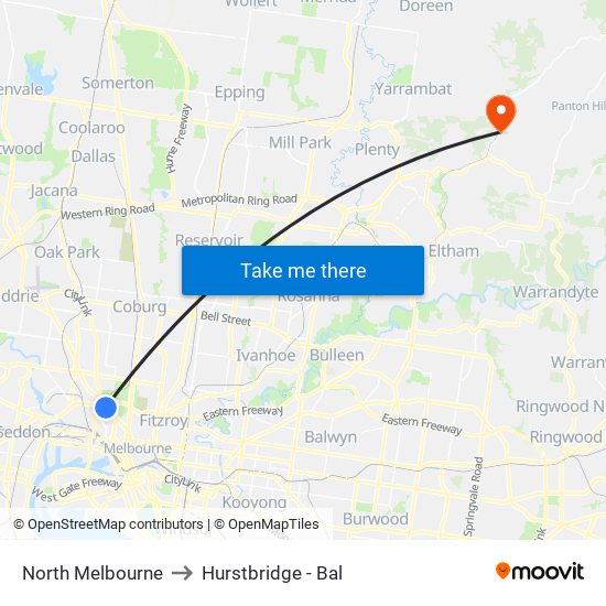 North Melbourne to Hurstbridge - Bal map