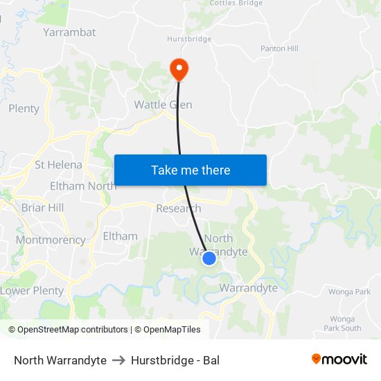 North Warrandyte to Hurstbridge - Bal map