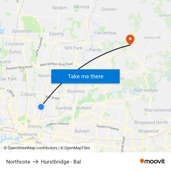 Northcote to Hurstbridge - Bal map