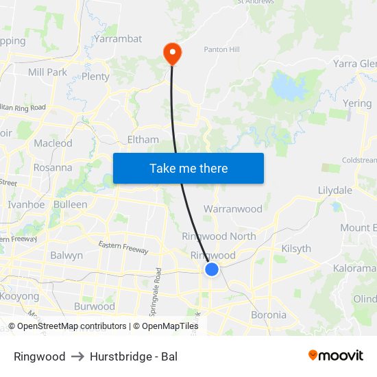 Ringwood to Hurstbridge - Bal map