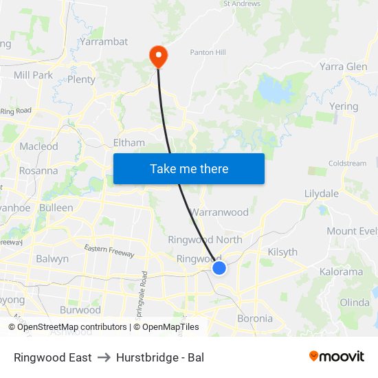 Ringwood East to Hurstbridge - Bal map