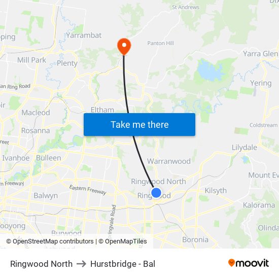 Ringwood North to Hurstbridge - Bal map