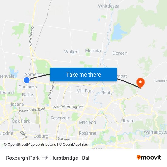 Roxburgh Park to Hurstbridge - Bal map