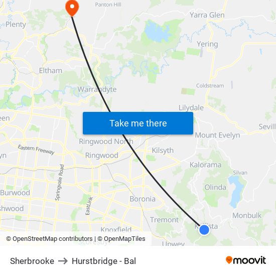 Sherbrooke to Hurstbridge - Bal map