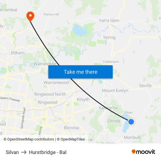 Silvan to Hurstbridge - Bal map