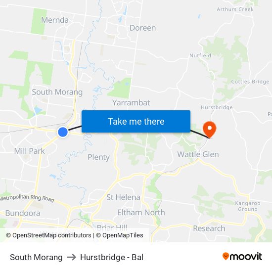 South Morang to Hurstbridge - Bal map