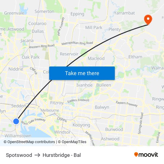 Spotswood to Hurstbridge - Bal map