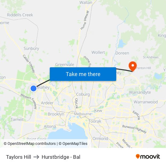 Taylors Hill to Hurstbridge - Bal map