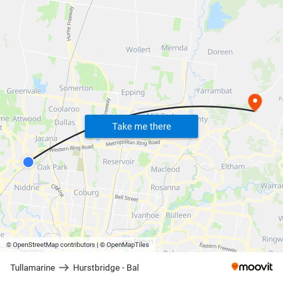 Tullamarine to Hurstbridge - Bal map