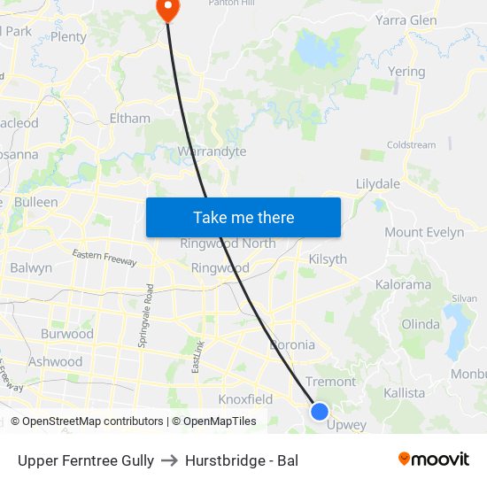 Upper Ferntree Gully to Hurstbridge - Bal map