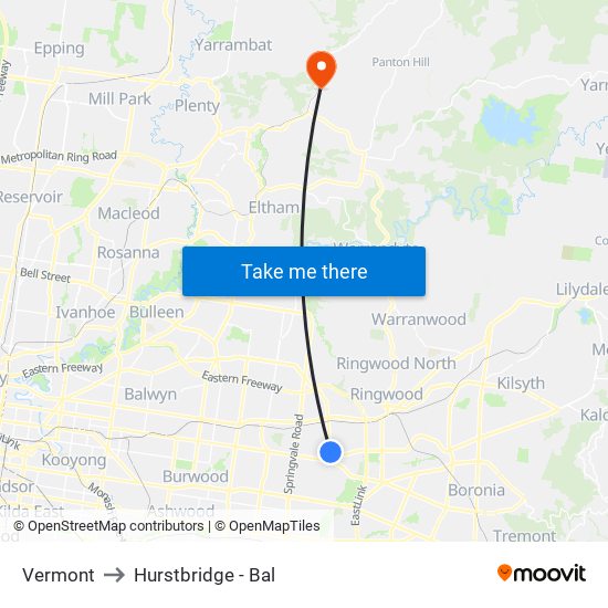 Vermont to Hurstbridge - Bal map