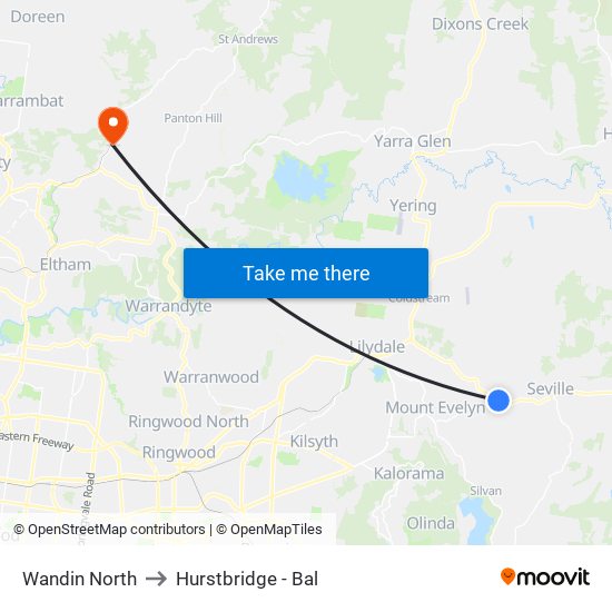 Wandin North to Hurstbridge - Bal map