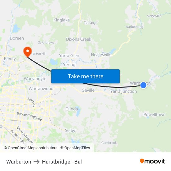 Warburton to Hurstbridge - Bal map