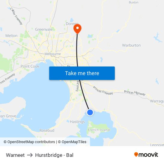 Warneet to Hurstbridge - Bal map