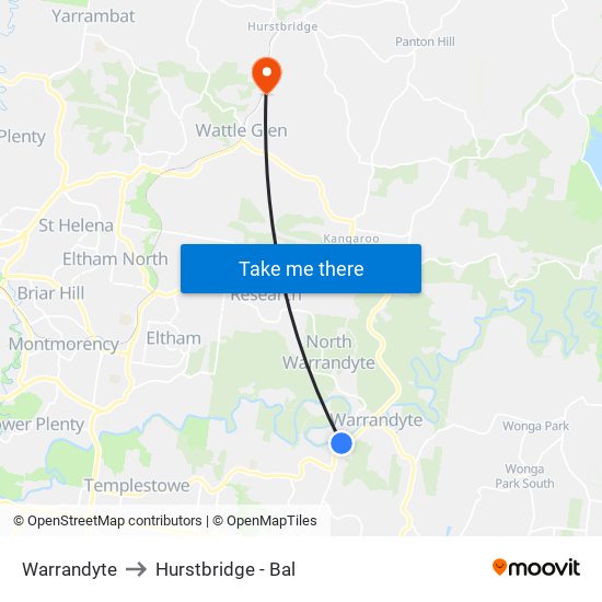 Warrandyte to Hurstbridge - Bal map