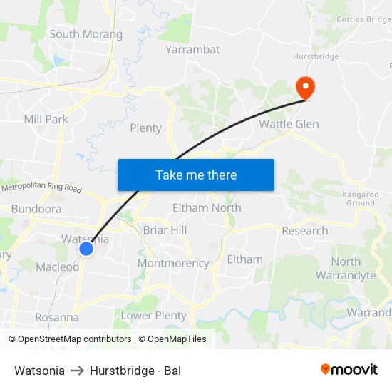 Watsonia to Hurstbridge - Bal map