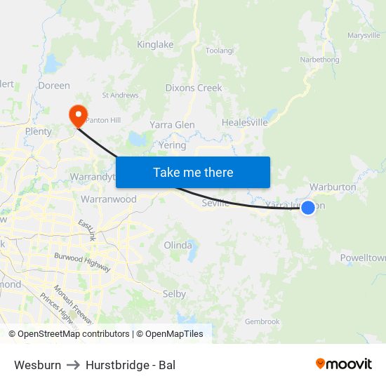 Wesburn to Hurstbridge - Bal map