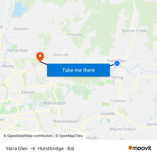 Yarra Glen to Hurstbridge - Bal map