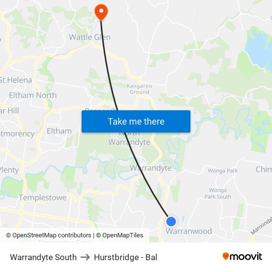 Warrandyte South to Hurstbridge - Bal map