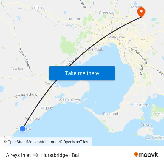 Aireys Inlet to Hurstbridge - Bal map