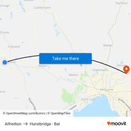 Alfredton to Hurstbridge - Bal map