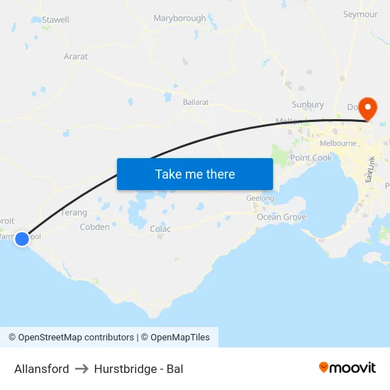 Allansford to Hurstbridge - Bal map