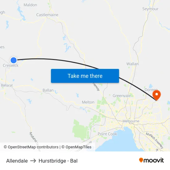Allendale to Hurstbridge - Bal map