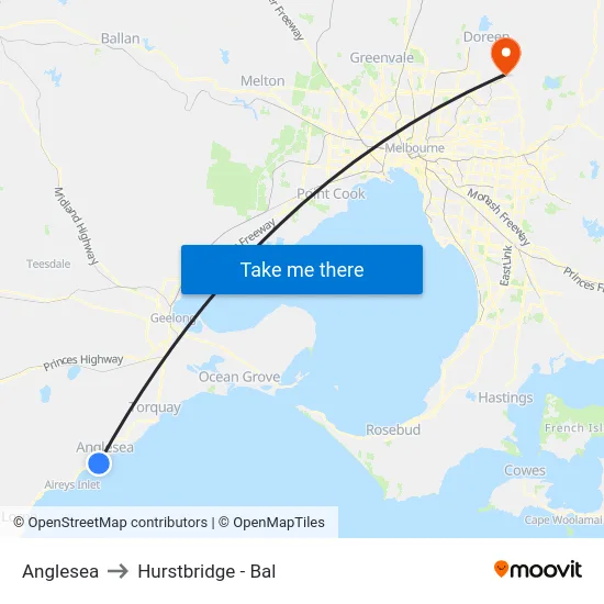 Anglesea to Hurstbridge - Bal map
