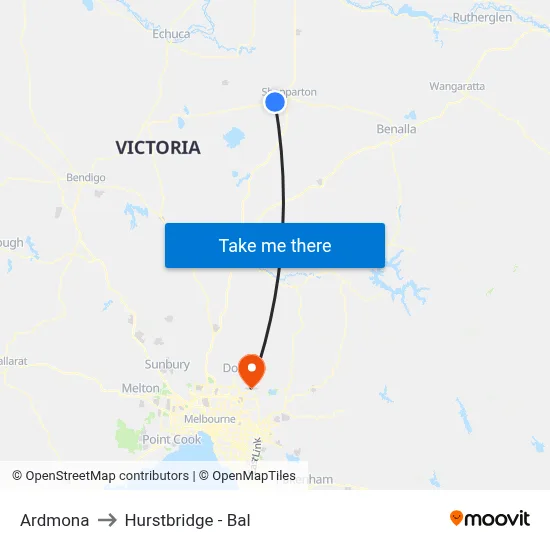 Ardmona to Hurstbridge - Bal map
