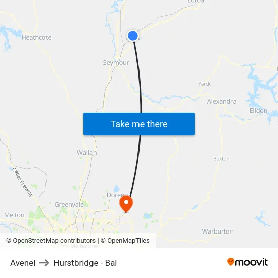 Avenel to Hurstbridge - Bal map