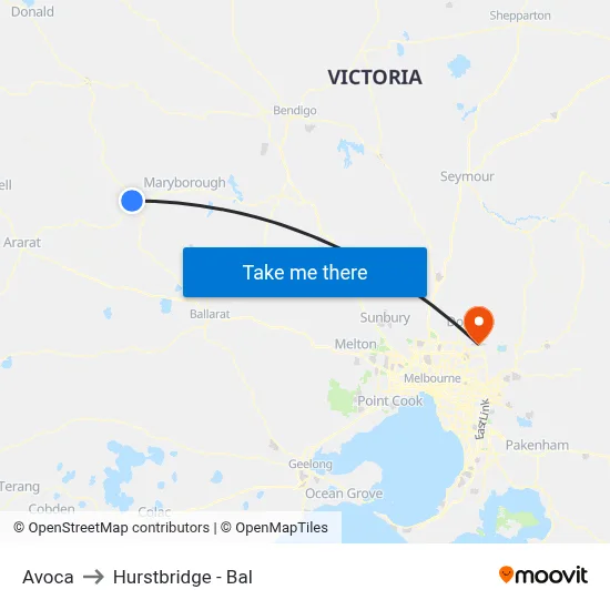 Avoca to Hurstbridge - Bal map