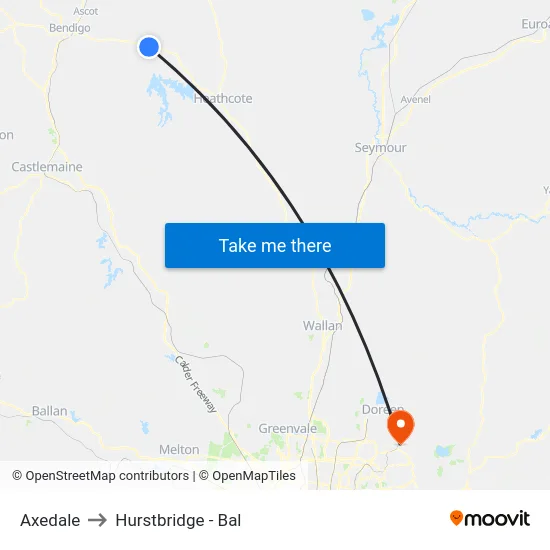 Axedale to Hurstbridge - Bal map