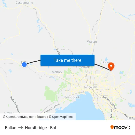 Ballan to Hurstbridge - Bal map