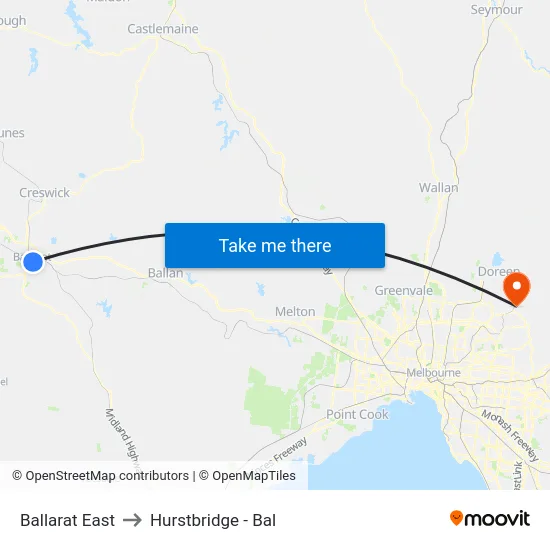 Ballarat East to Hurstbridge - Bal map