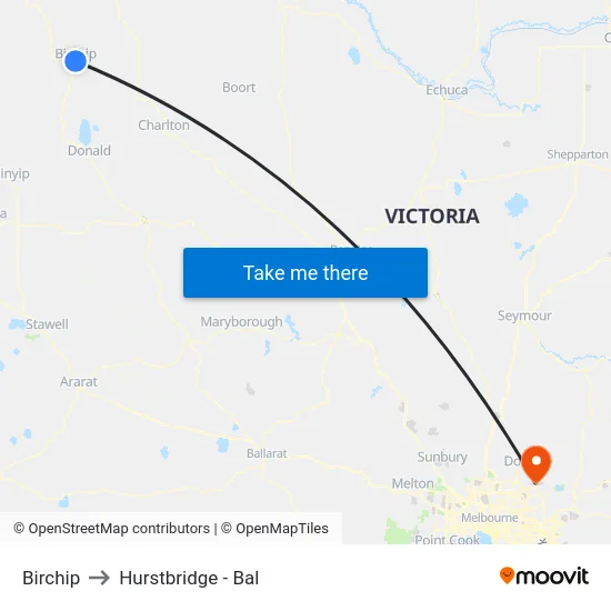 Birchip to Hurstbridge - Bal map