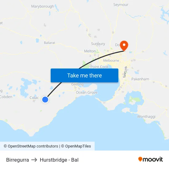 Birregurra to Hurstbridge - Bal map