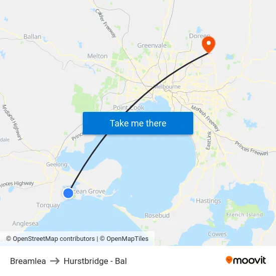 Breamlea to Hurstbridge - Bal map