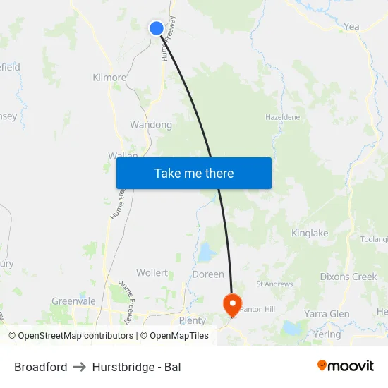 Broadford to Hurstbridge - Bal map