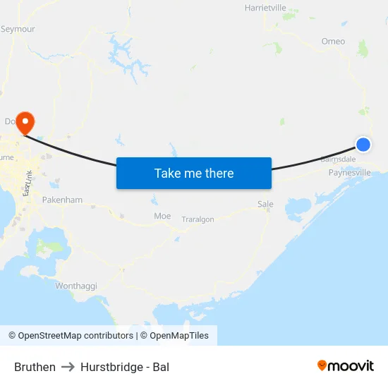 Bruthen to Hurstbridge - Bal map