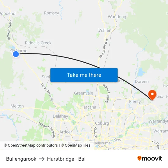Bullengarook to Hurstbridge - Bal map
