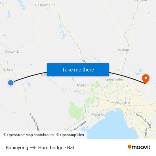 Buninyong to Hurstbridge - Bal map