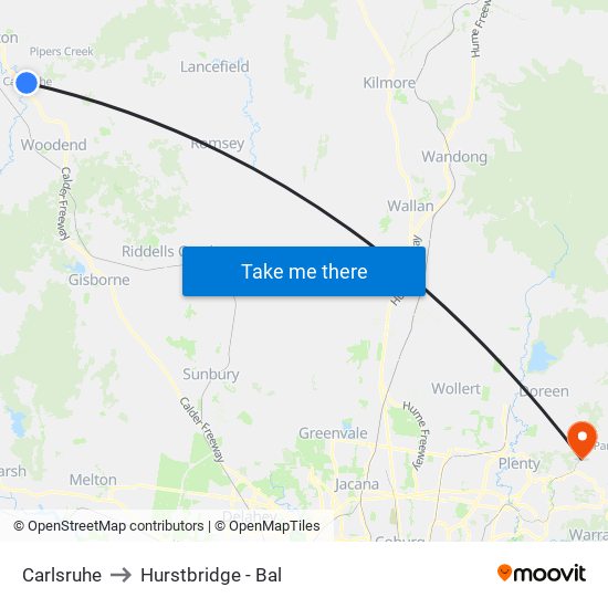 Carlsruhe to Hurstbridge - Bal map