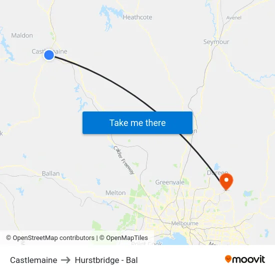 Castlemaine to Hurstbridge - Bal map