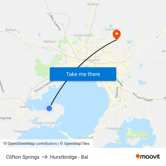 Clifton Springs to Hurstbridge - Bal map