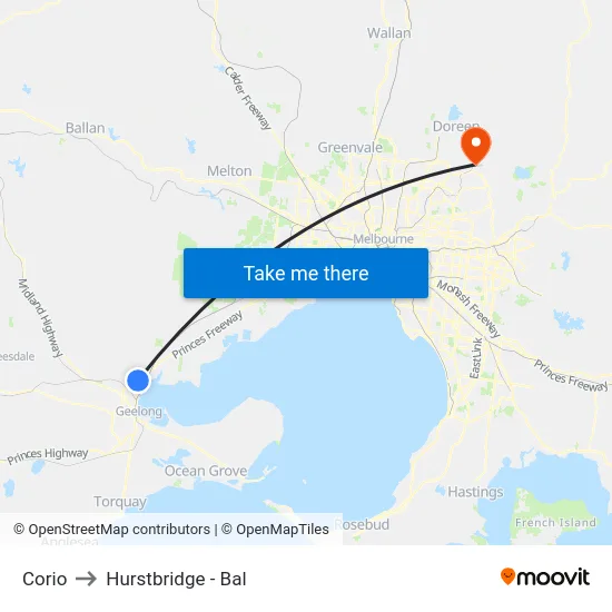 Corio to Hurstbridge - Bal map