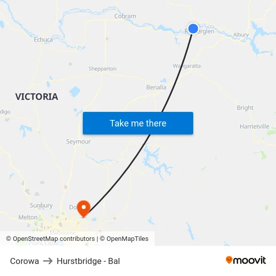 Corowa to Hurstbridge - Bal map