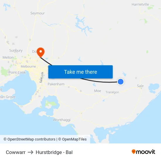 Cowwarr to Hurstbridge - Bal map