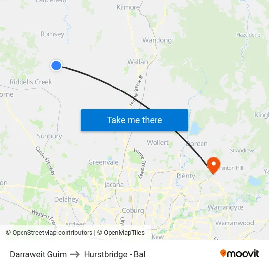 Darraweit Guim to Hurstbridge - Bal map